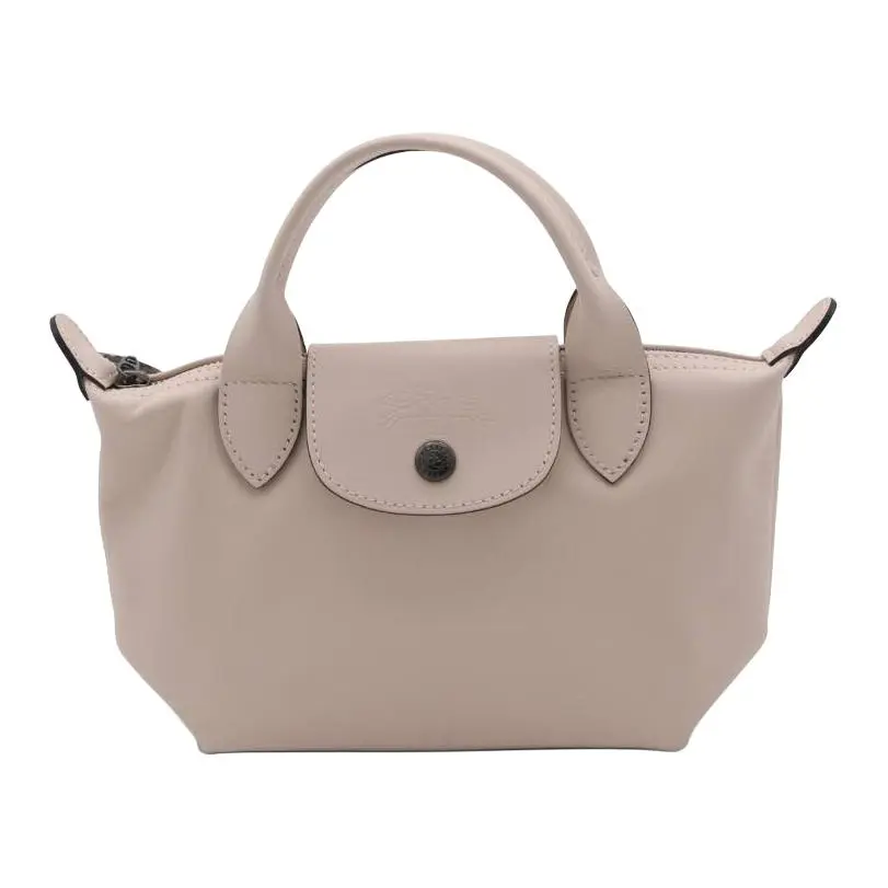 Longchamp Logo Mini Dumpling Bag for Women – Calfskin Crossbody, Shoulder, and Handheld Bag in Paper Color with Dark Silver Hardware