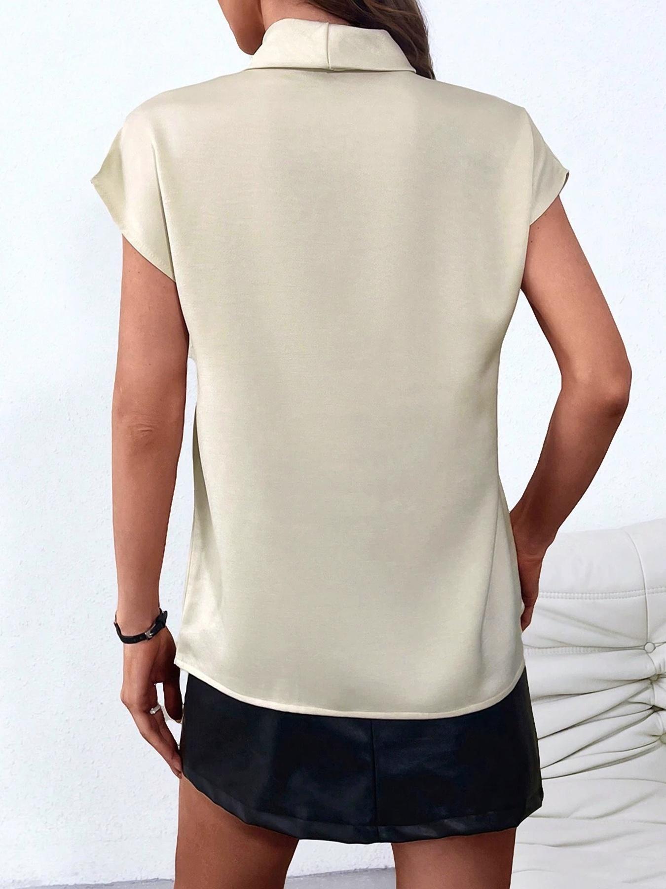 Women's Solid Color Blouse, Casual Elegant Short Sleeve Top for Office Work Business, Ladies Summer Clothes