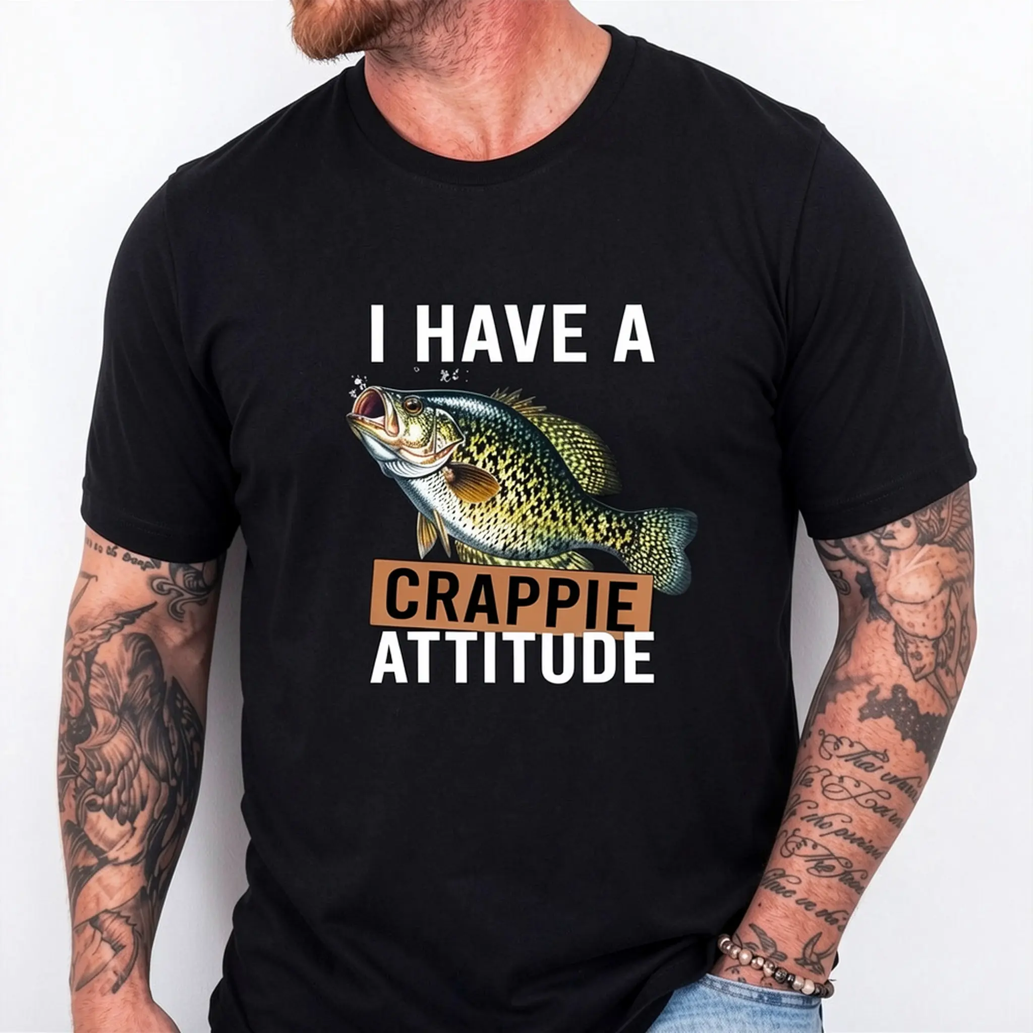 100% Cotton Men's Fishing T-Shirt - "I Have a Crappie Attitude" Design, Lightweight & Breathable Crew Neck Tee, Perfect for Outdoor Adventures, Fishing, and Casual Wear - Sizes S to 3XL, Adventure Clothing | Attitude Fashion Top | Smooth Texture Fabric