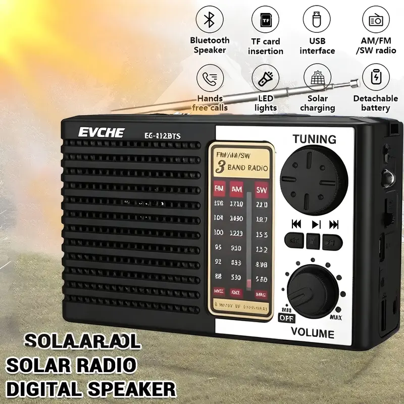 Portable Solar Radio, Mp3 Player, High-Quality Digital Sound, Fm/am Dual Bands, Short Wave Receiver, Rechargeable Mobile Charging, Compact Design