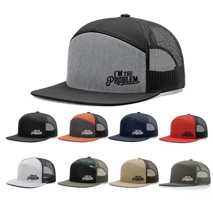 I'm The Problem Printed Flat Bill Trucker Hat, Unisex Breathable Mesh Snapback Baseball Cap, Funny Slogan Adjustable Outdoor Sun Hat for Skate Fishing Camping Daily Casual Wear