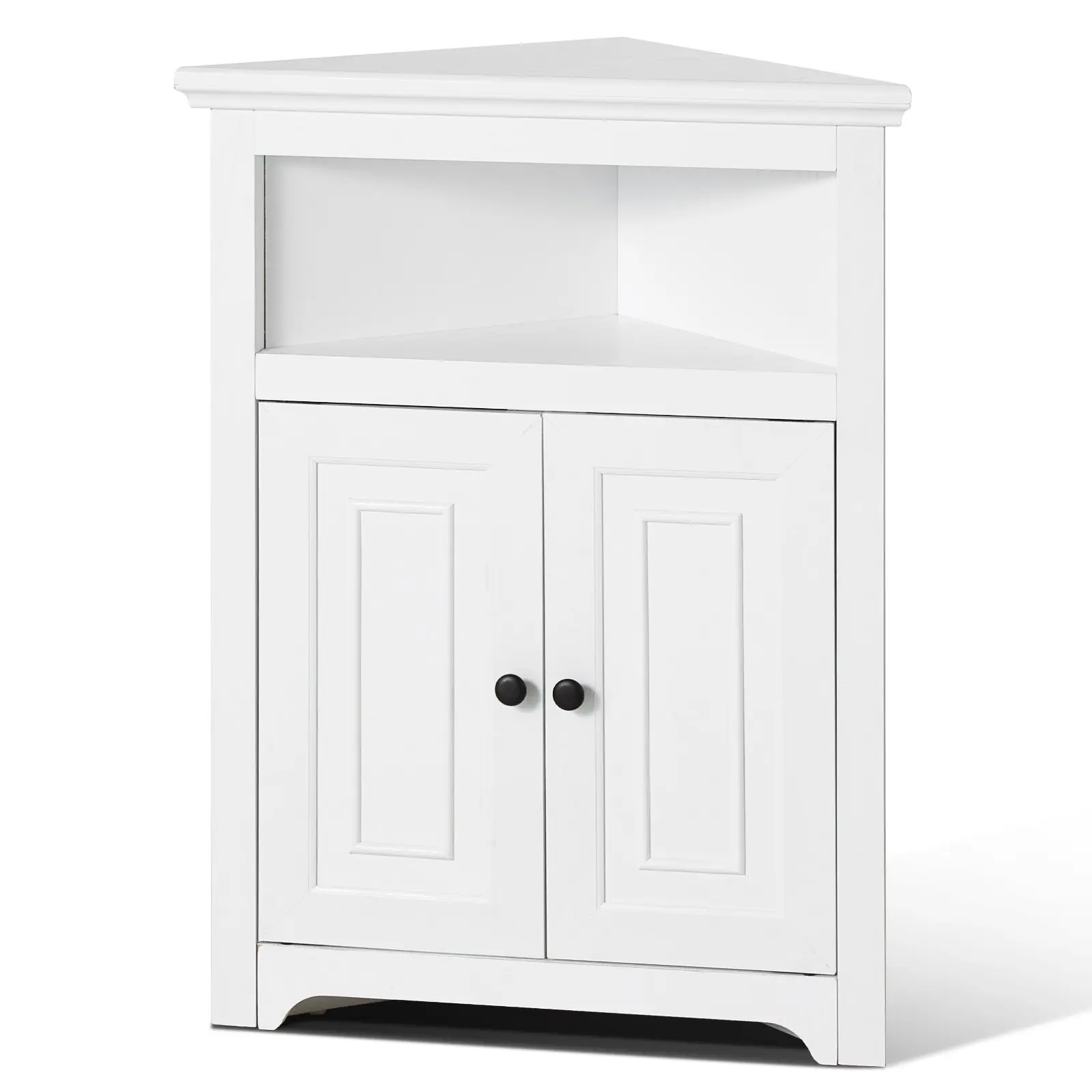 VEVOR 32" Corner Storage Cabinet, 3 Tiers Small Storage Cabinet with 2 Wooden Doors Adjustable Shelves, Freestanding Corner Kitchen Cabinet for Living Room, Kitchen, Laundry Room, Bathroom, White