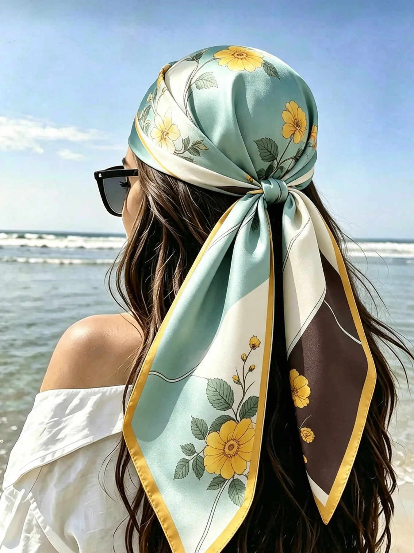 Paper Umbrella Floral Print Silk Scarf, New Chinese Style Velvet Scarf, Headband, Suit Necktie, Bag Tie, All Season Accessory