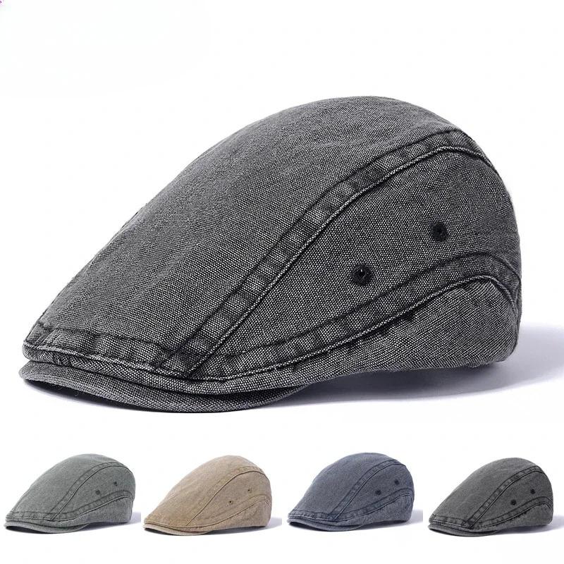 2025 New Styles Spring and Summer Retro Distressed Denim Men's Beret British-style Women's Visor Newsboy Cap and Painter's Hat