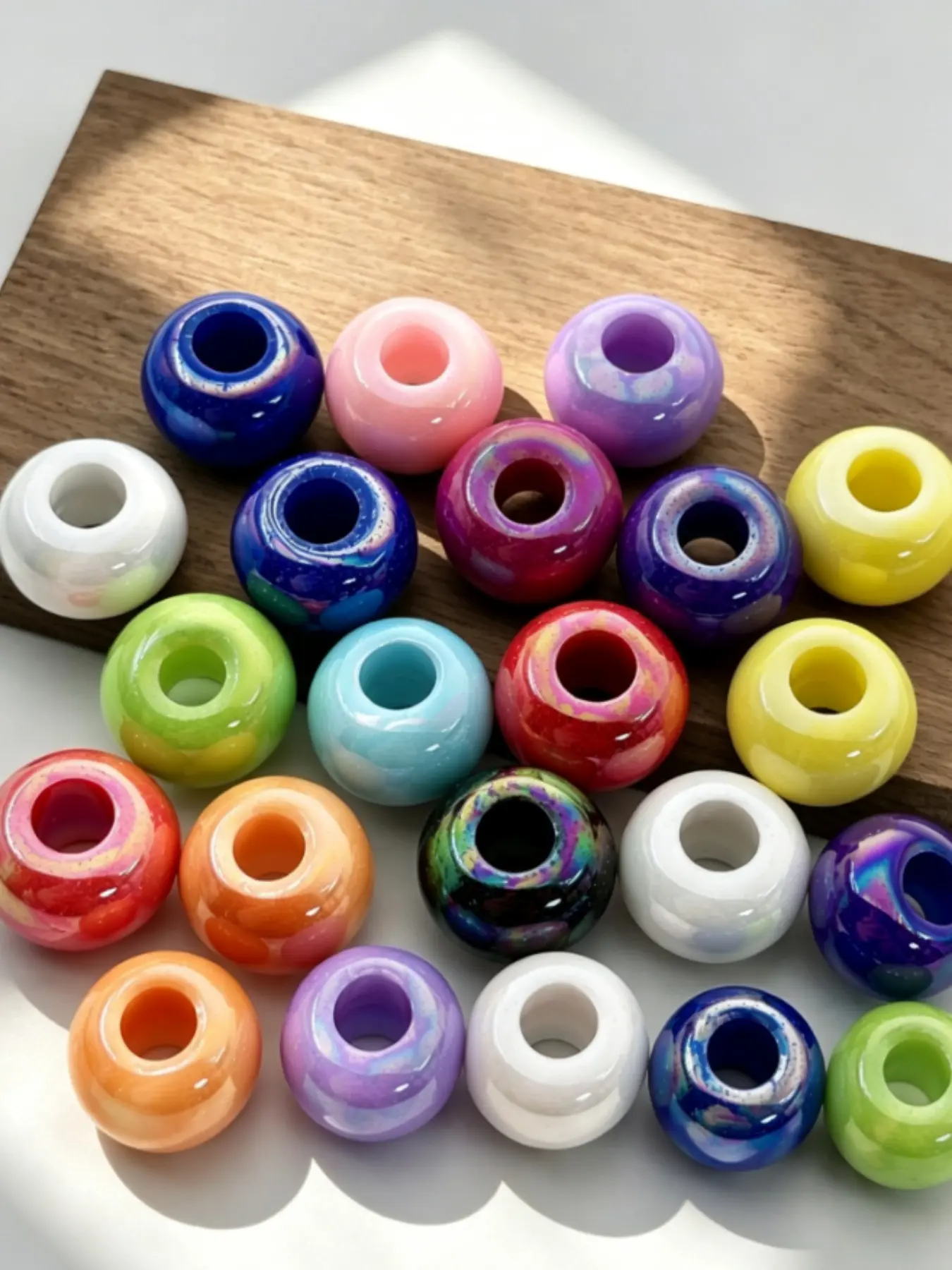 22pcs 8*14mm - Colorful abacus beads, solid flat-round wheel beads with large holes - suitable for DIY decorative bead making, clothing decorations and accessories, handmade beading accessories, DIY craft beads, art and craft supplies, and sewing material