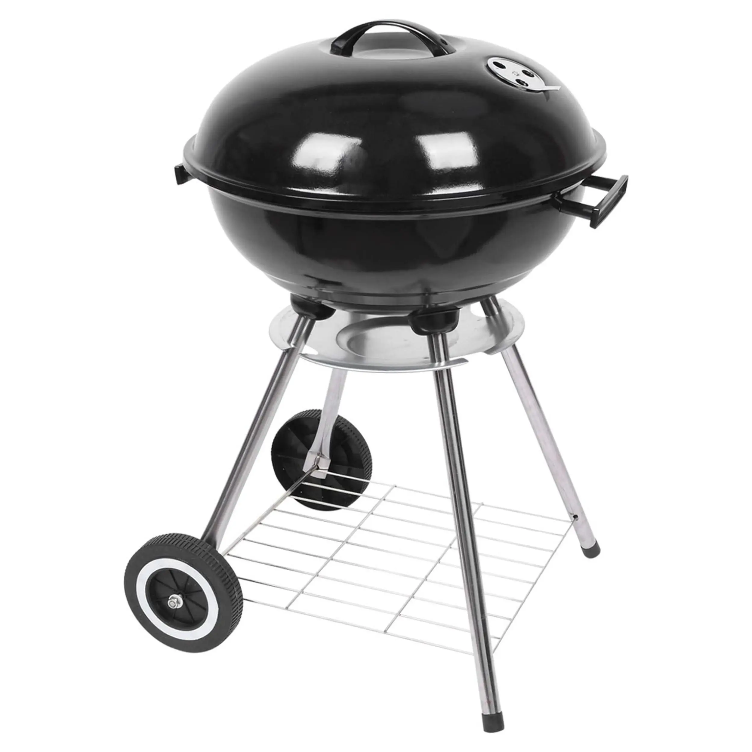 18-Inch Portable Stainless Steel Charcoal Grill - Kettle Barbecue Grill with Wheels, Storage Holder for Camping, Outdoor Commercial Restaurant Use, Grills