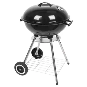 18-Inch Portable Stainless Steel Charcoal Grill - Kettle Barbecue Grill with Wheels, Storage Holder for Camping, Outdoor Commercial Restaurant Use, Grills