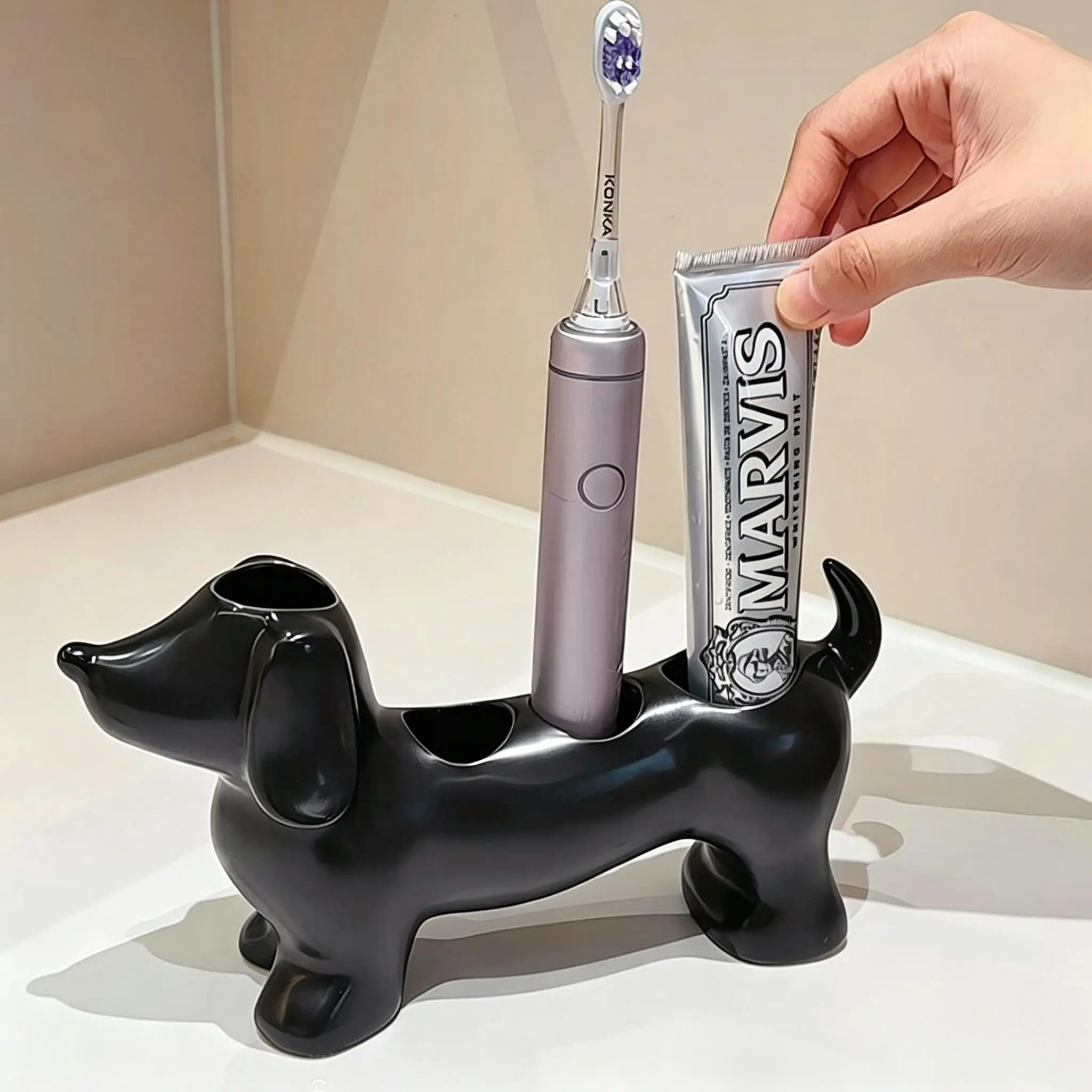 Ceramic Toothbrush Holder in Weimaraner Dog Shape, Durable Ceramic Material, Unique Design for Bathroom Decor, Toothbrush Organizer, Batch Number 20260808