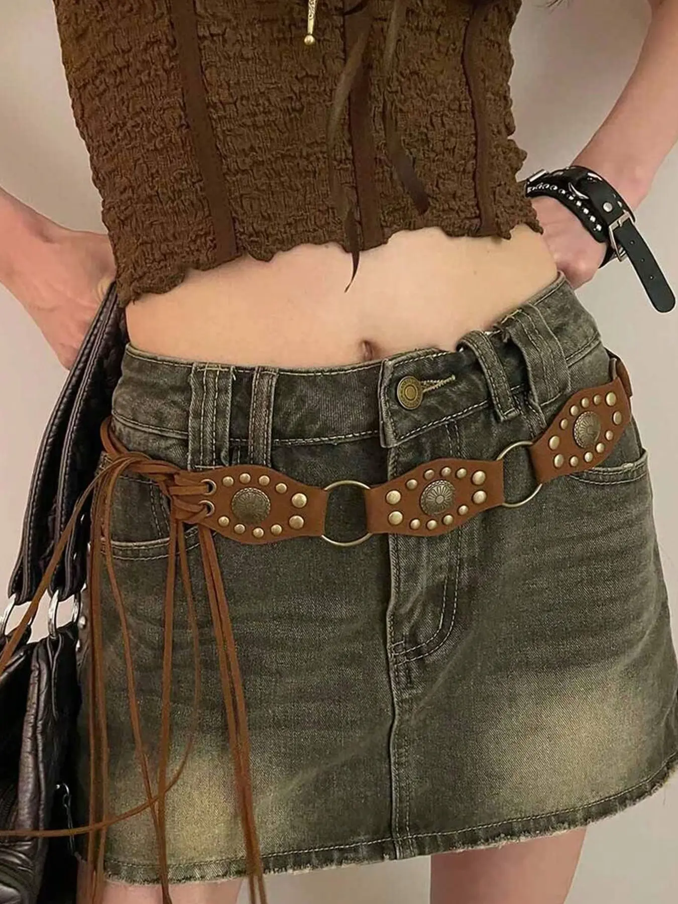 1pc Women's Bohemian Style Buckle Belt, Ethnic Wind Waistband, Vintage Western Design, Perfect for Dresses and Jeans,