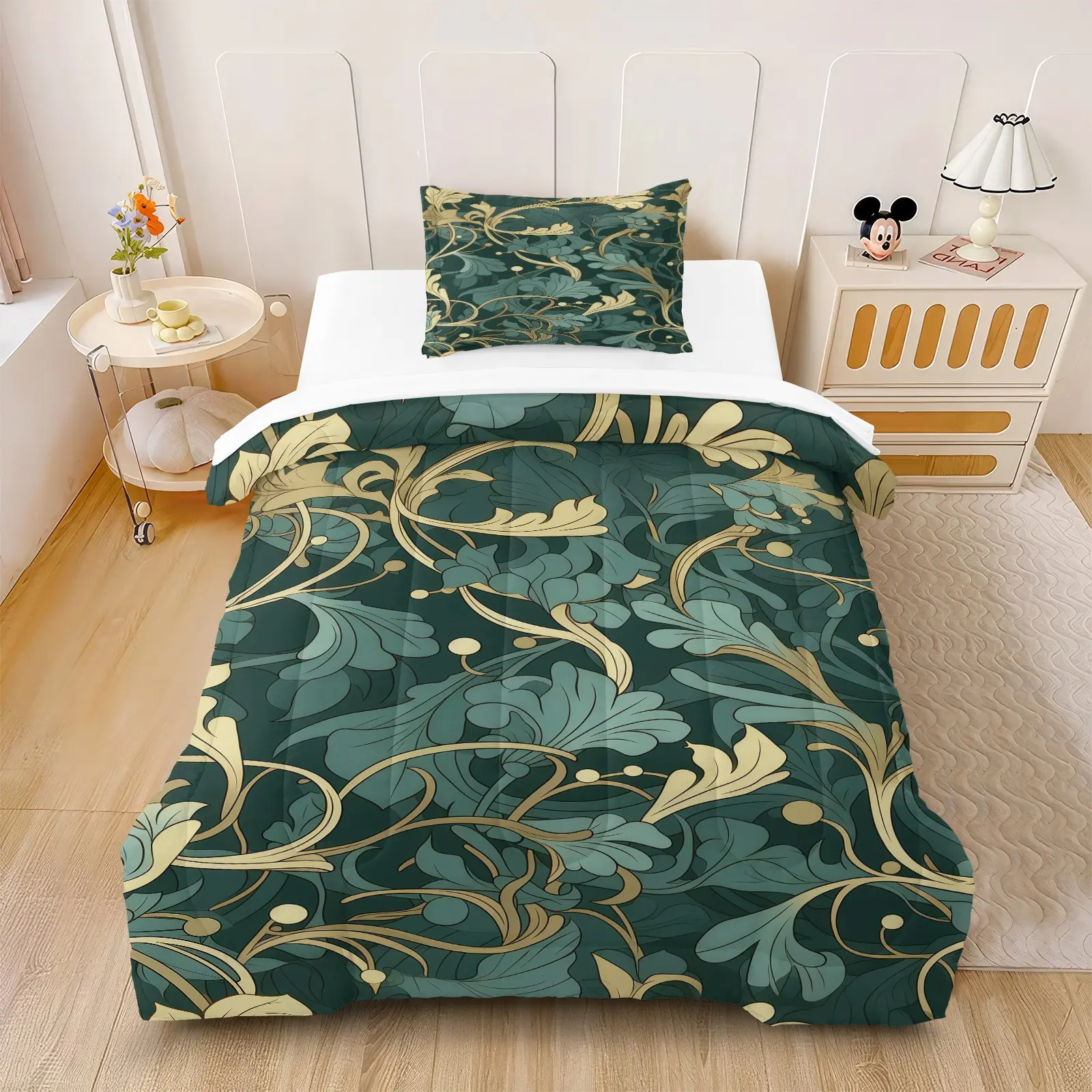 William Morris Retro Plant Quilted Quilt Set, 1 Quilt With 1/2 Pillowcase (Excluding Pillow Core), Suitable For All Seasons Bedding In Bedrooms, Dormitories, And Guest Rooms, Suitable For Teenagers And Adults