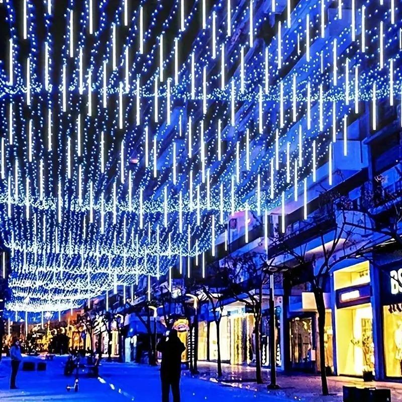 96leds USB Meteor Shower String Lights, 8 Strings Ed Festival Lights, Outdoor Garden Yard Lights, Christmas New Year Wedding Valentine Decorations, Party Lighting Decoration, Outdoor Twinkle Lights, Electronic Lights