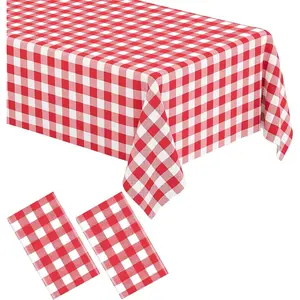 2 Pack Red Gingham Tablecloth Rectangular Red and White Checkered Tablecloths Disposable Plastic Red Plaid Table Cover for Parties, Christmas, Outdoor Picnic, Birthday, Wedding, Camping 54 × 108
