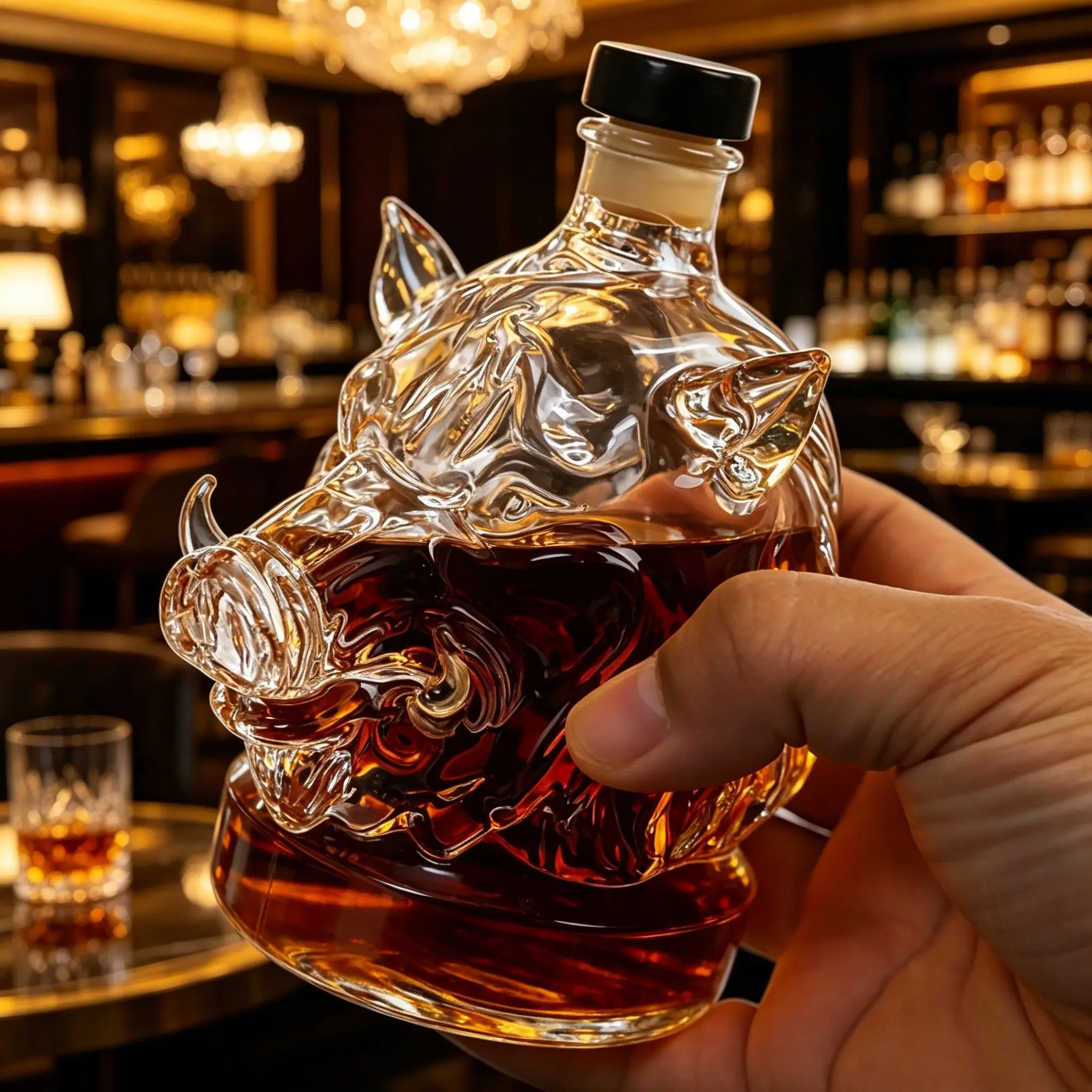 Vintage Wild Boar Head Glass Decanter, Lead-Free Thickened Glass Bottle, Home Bar Whiskey Storage, Men's Collectible Decor Barware