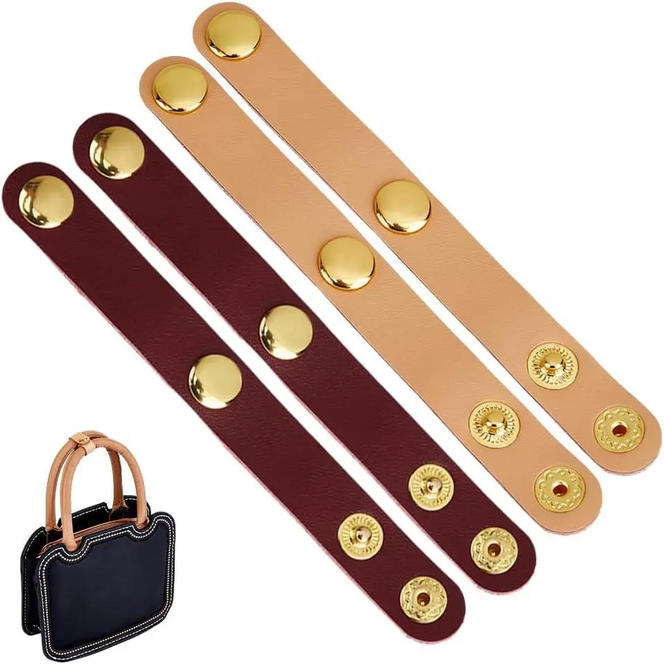 Classic 4-Count Synthetic Leather Purse Shortener Buckles, 4.5in Adjustable Non-Slip Lock Snap Buttons, Bag Handle Keeper Closures for Handbags, Tote Bags (Beige/Red Brown)