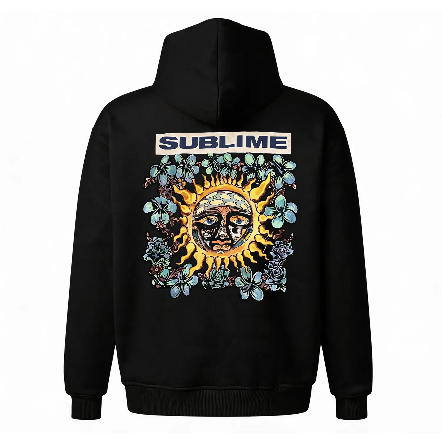Vintage "Sublime" Sun Graphic Hoodie |   Reggae Rock Back Print Sweatshirt |   Surfer Aesthetic Pullover |   Oversized Unisex Fleece Top |   Retro Tattoo Art Hoodie for Men & Women