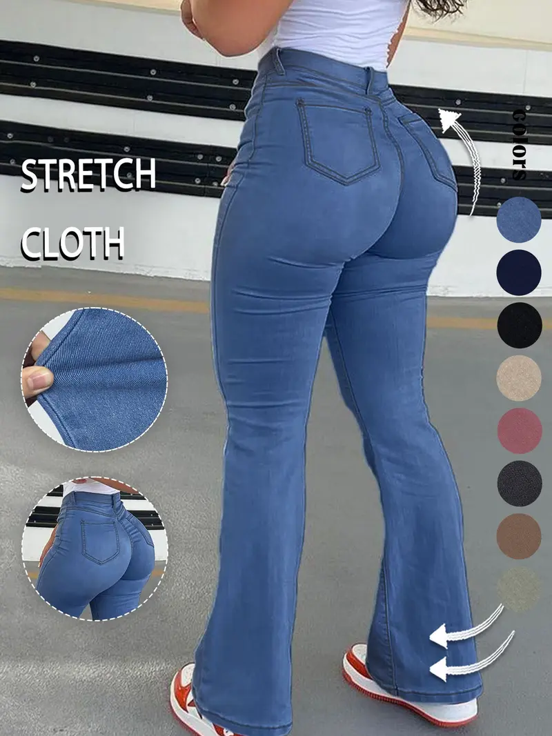 GILIPUR Y2K Women's High Waist Flare Leg Jeans, Casual Button Fly Pocket Design Bell Bottom Denim, Women's Bottoms for Daily Wear, Kardashian Style, 000 Jeans, Fashionable And Versatile Women's Jeans, Suitable For Spring, Summer, Autumn And Winter, Tchic