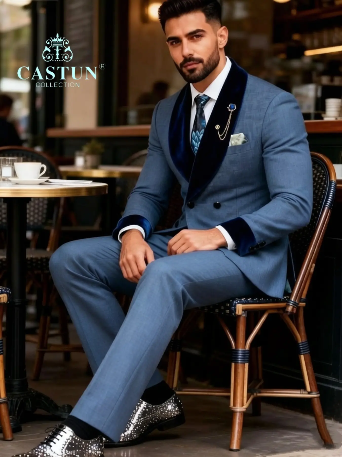 Men's Slim Fit Blazer Set, Comfortable Fashion Double Button Design, Suitable for Office and Casual Wear, All Seasons