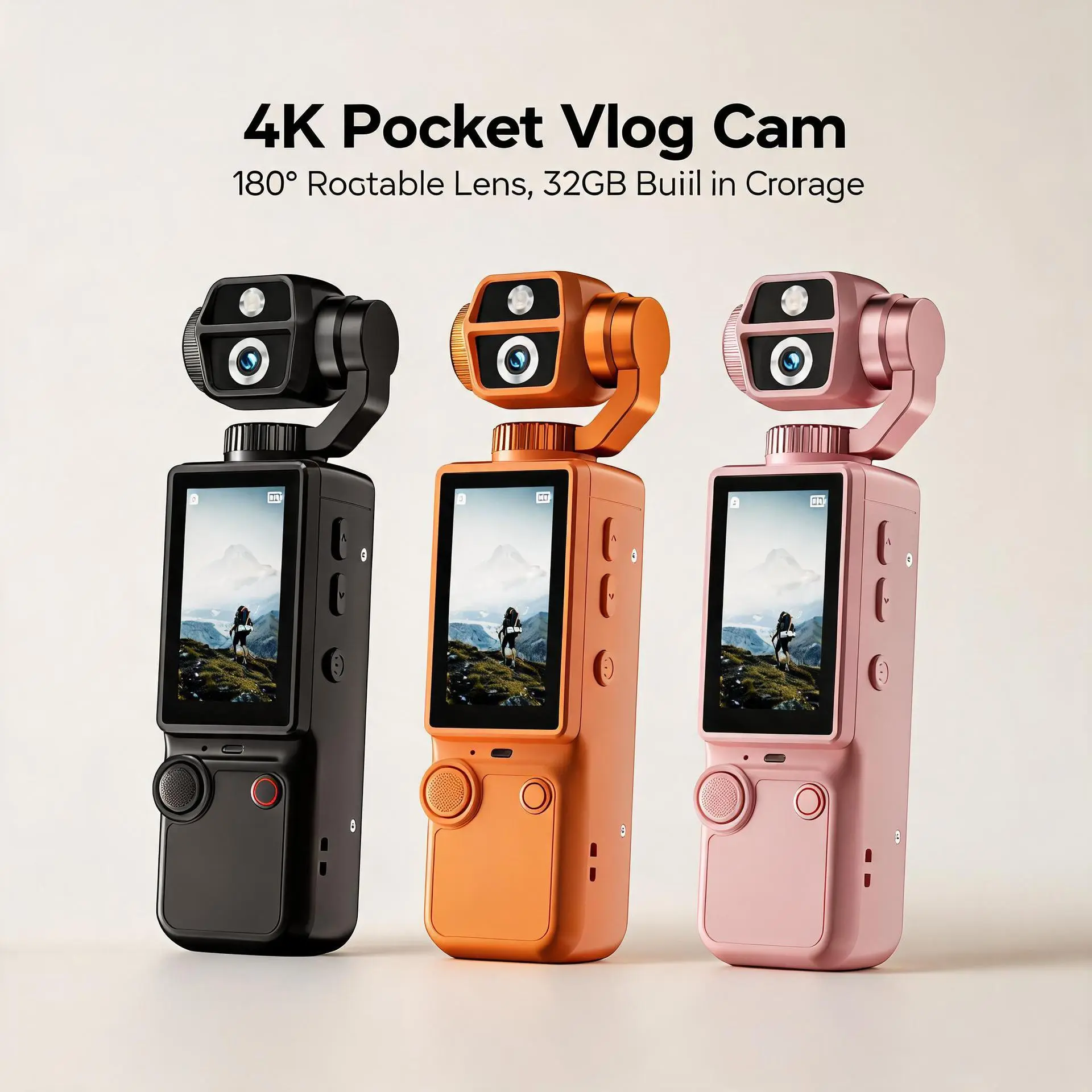 Q9 Pocket Vlogging Camera, 4K HD Recording 5MP Portable Action Cam, 3-Axis Gimbal Stabilizer, Auto Focus, Built-in Fill Light, 180° Rotatable Lens, 1.9 Inch Touch Screen, Support TF Card, Handheld Video Recorder for Travel Cycling Meeting YouTube Content,