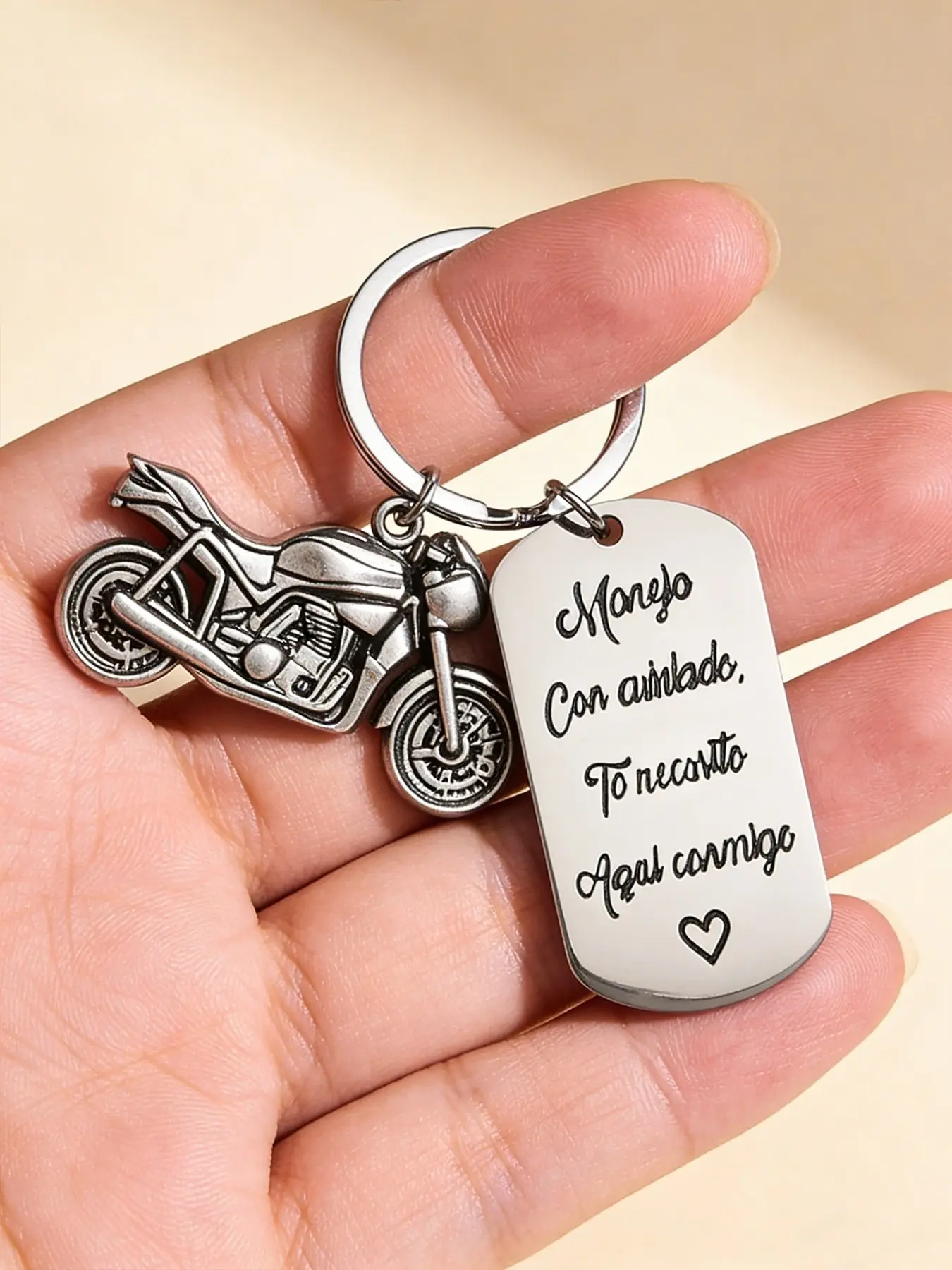 Stainless Steel Motorcycle Keychain, Vintage Retro Design, Personalized Lettering Option, Durable & Stylish Bike Accessories