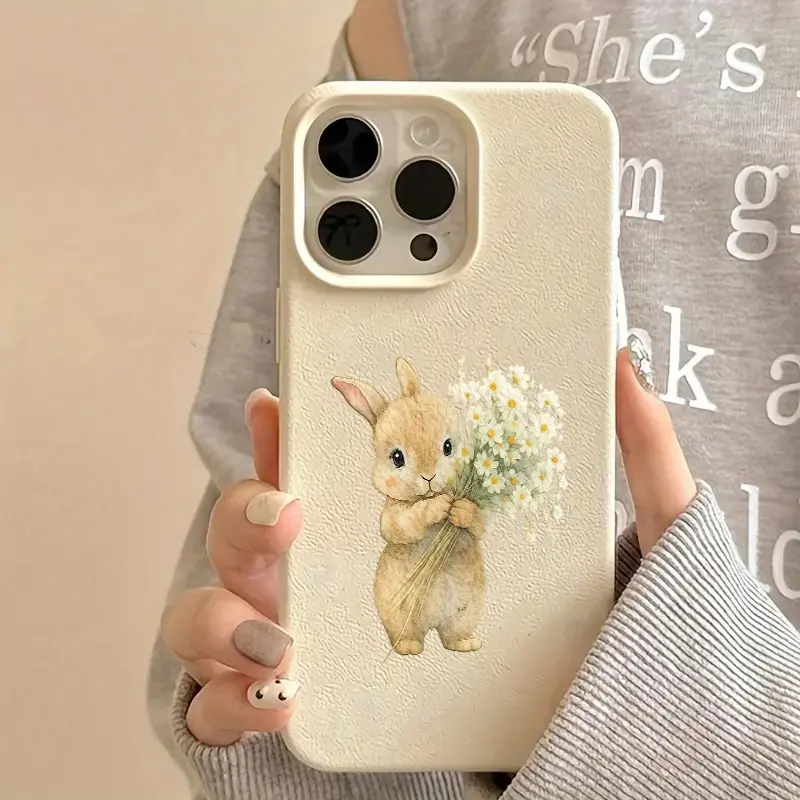 Baby Bunny Wildflower Silicone Phone Case - Water Resistant Cream Cottage Garden Animal Cover for iPhone 17-14, 13-11, X Series Plus Pro Max, Rabbit Lover Spring Gift, Mobile Phone Accessories