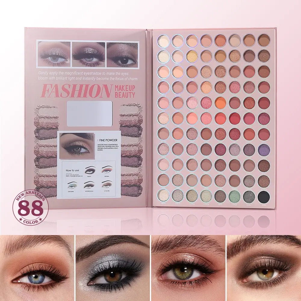88 Colors Large Eyeshadow Palette, Matte Glitter Dual Texture Warm Neutral Earth Tones, Ultra Fine Blendable Powder High Pigment Long Lasting, Non Caking Smooth Application With Multi Mirror, Create Daily Natural & Dramatic Party Eye Makeup