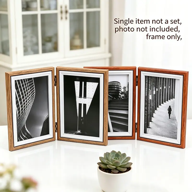 Vintage Dual Page Foldable Photo Frame, Desktop Decorative Frame, Home Decoration, Couple Family Memorial Gift, Only Frame, No Photos Included