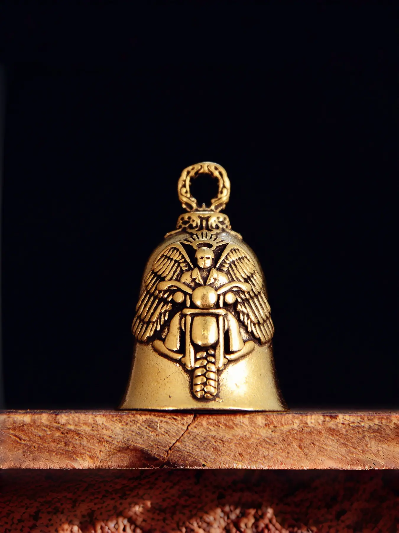 New Vintage Brass Motorcycle Wing Bell Keychain, Motorcycle Accessory, Bag Charm, Car Dashboard Ornament, Stylish and Unique Gift Idea