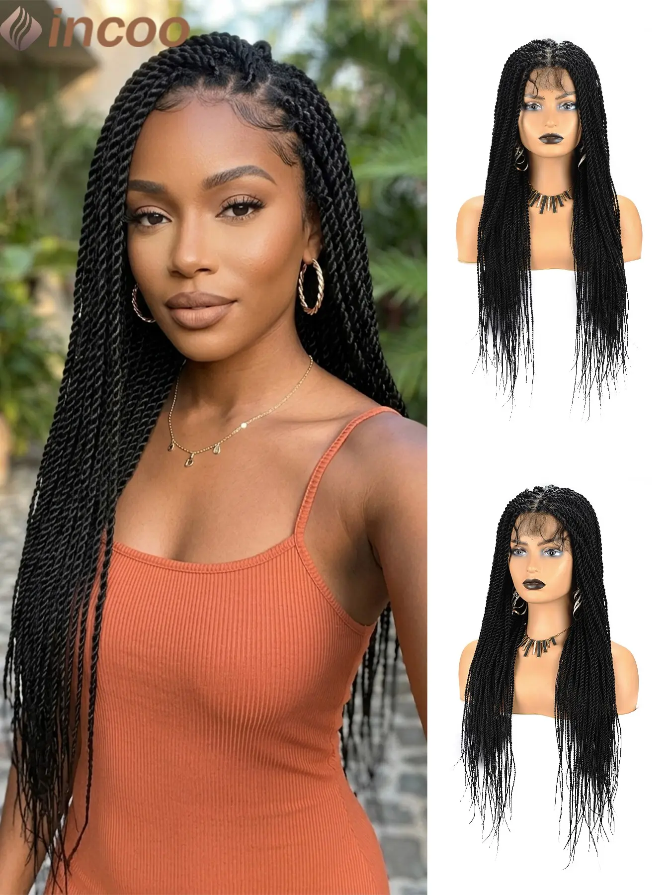 26Inch Twist Braided Wigs For Black Women, Premium Synthetic Wigs, Senegalese Twist Box Braided Synthetic Full Lace Front Braids Handmade Braid Wig Look Like Real Hair