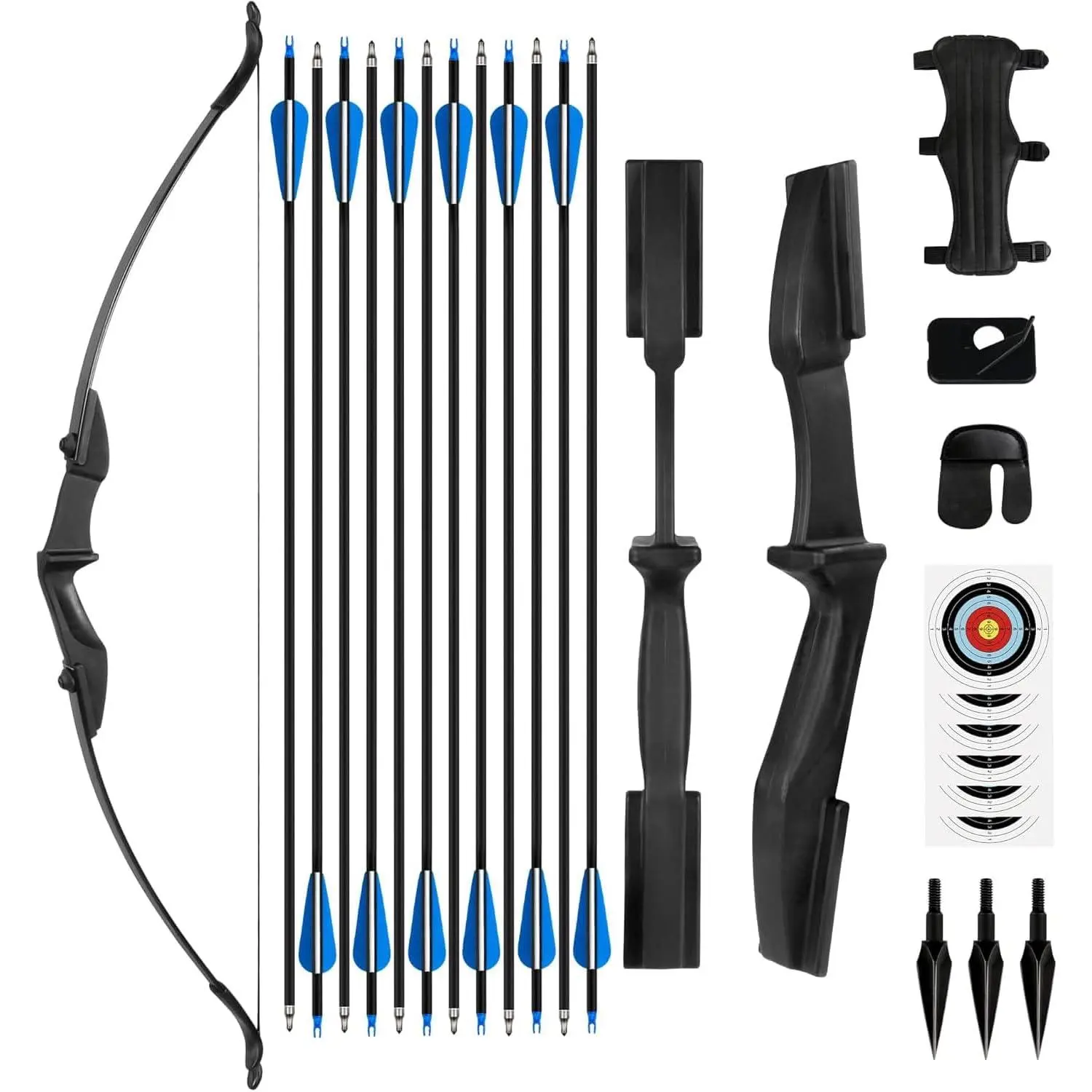 Recurve Bow and Arrow Set Archery Adult Bow Ambidextrous 40lbs |   Takedown