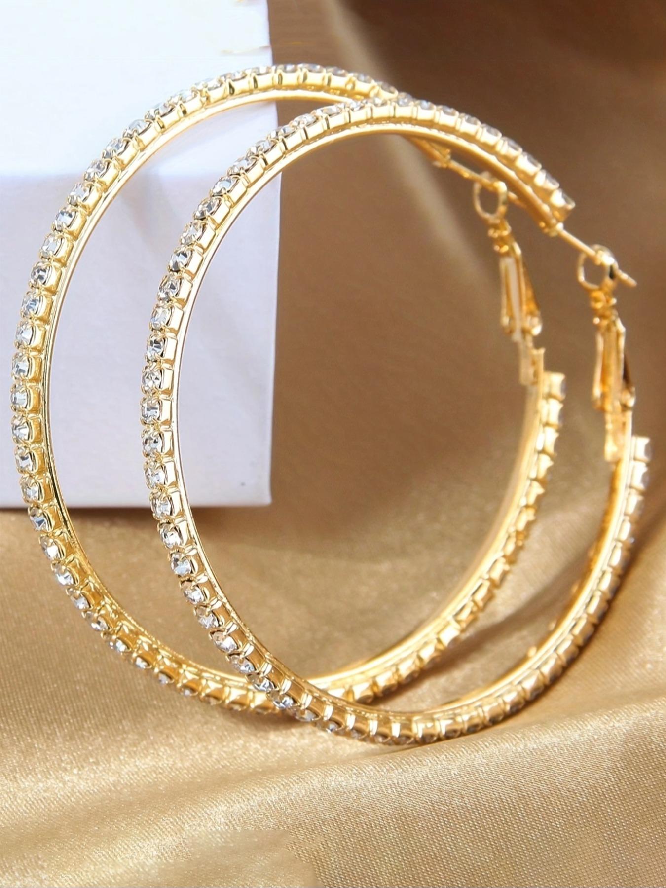 Women's Elegant Rhinestone Decor Hoop Earrings, 1 Pair Fashion Glittering Hoop Earrings for Party, Daily Decor, Trendy All-match Luxury Jewelry High Quality Earrings As Birthday Gift for Women & Girls