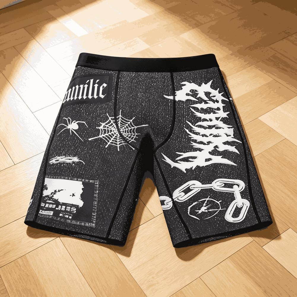 Mens Graphic Boxer Briefs Streetwear Ice Silk Compression Shorts Quick Dry Breathable Long Leg Athletic Underwear Summer Gym Fit