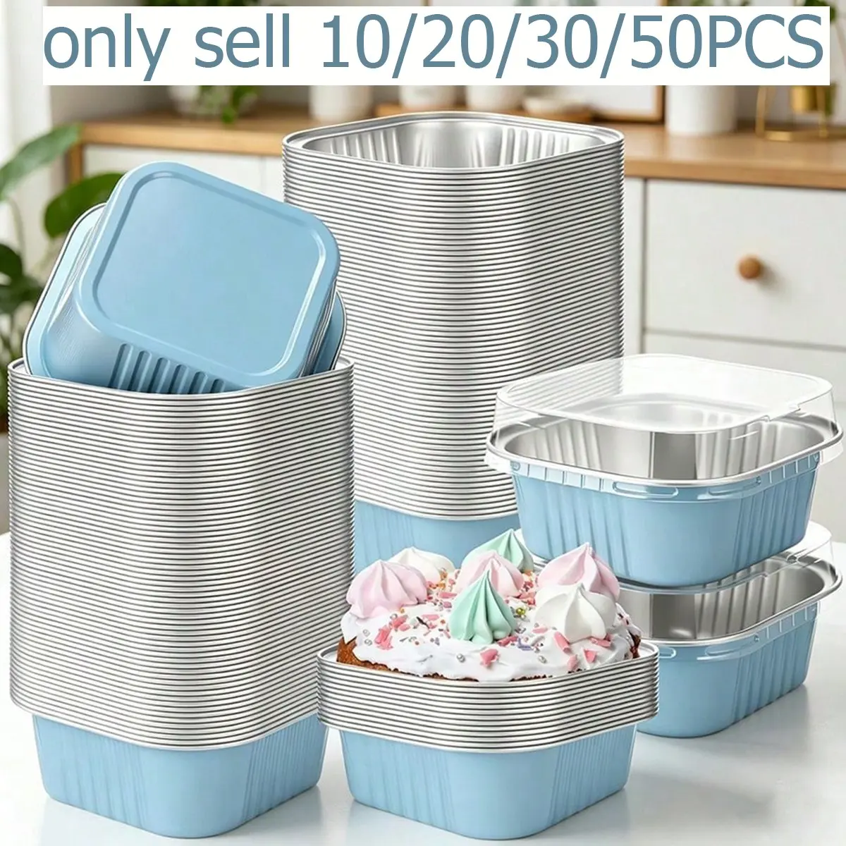 Mini Aluminum Foil Square Baking Cups with Lids, Reusable Cake Pans for Brownies, Cheesecake, Weddings, Birthdays, Parties, Bakeware