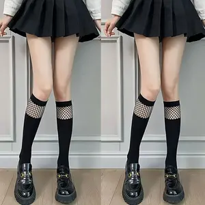 2-pair Multi-size Hollow Mesh Spliced Calf Socks, Fishnet Stockings, Women's Mid-calf Socks, Thin Style, Spring/summer Half-tube Socks