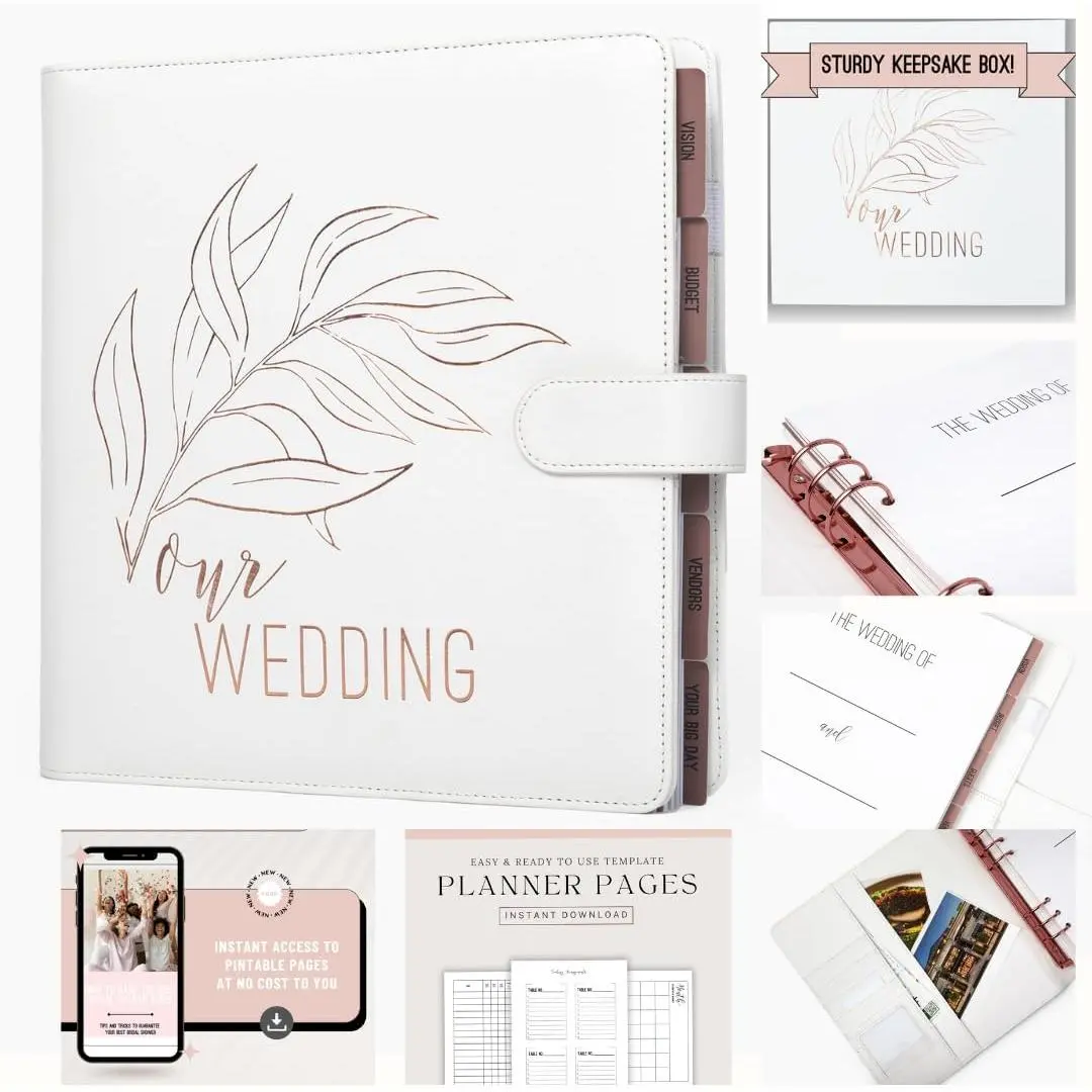 Wedding Planner Book and Organizer for Bride -  Engagement  for Newly Engaged - Future Mrs Wedding Planning Binder with Rose  Accents, Tabs, Checklists - Bride to Be