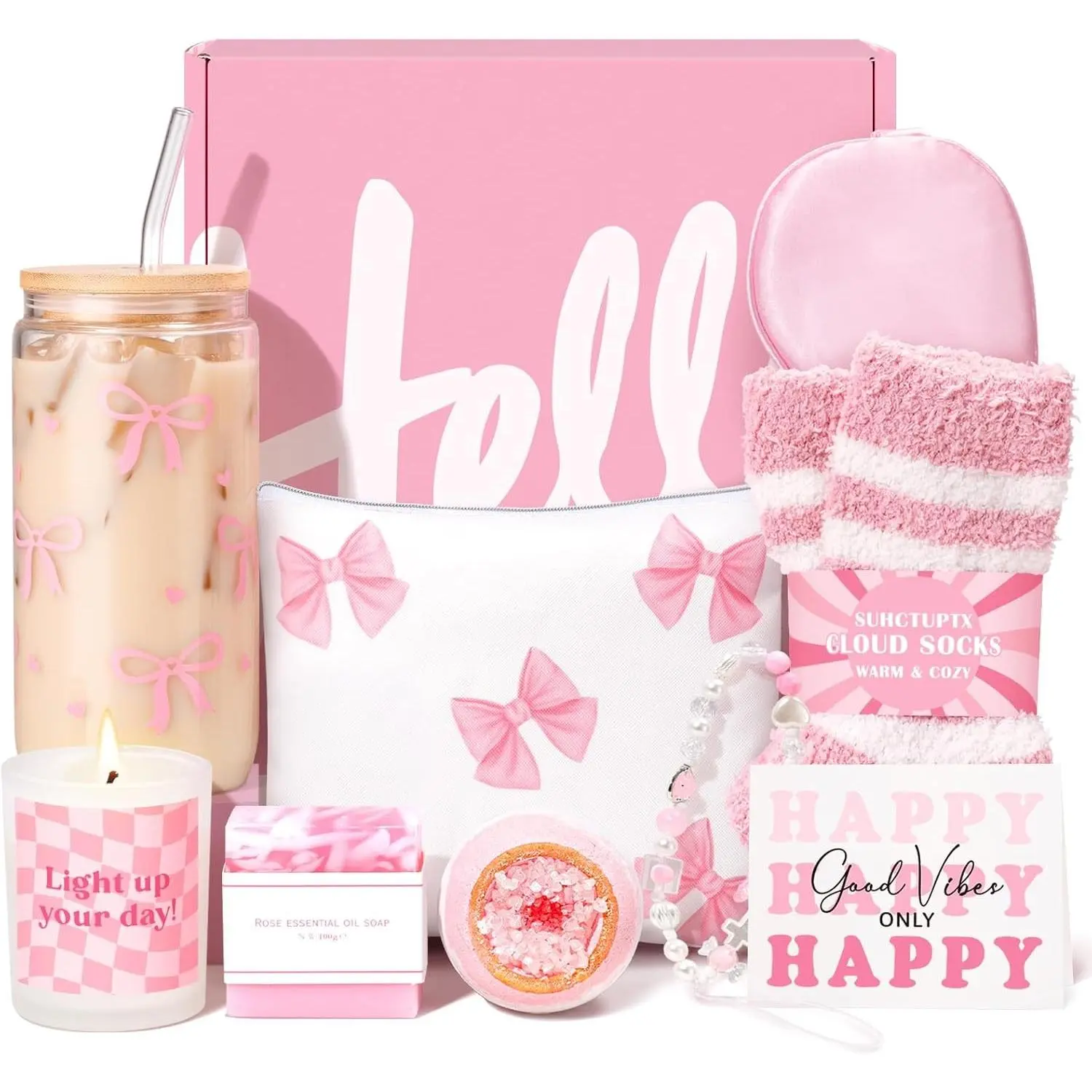 Gift Baskets for Women 9pcs Birthday Gifts for Teenage Girls Best Christmas Box with Coquette Bow Aesthetic Cup Trendy Stuff for Teen Girl Sister Friend Sweet 16th 18th 21st Bday