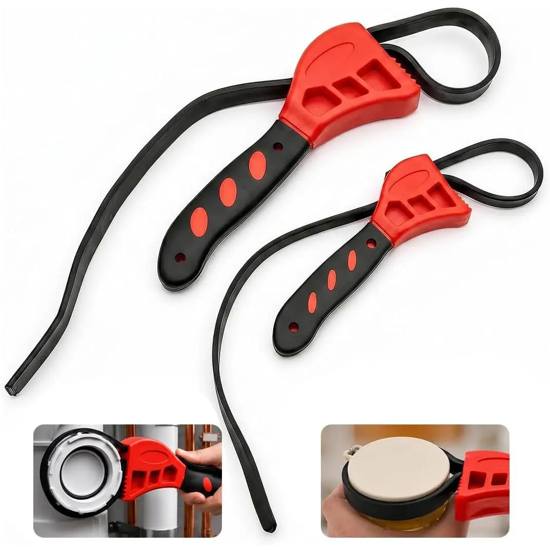 Anabiya’s 2-Pack Adjustable Rubber Strap Wrenches – 6" & 8" Multi-Use Plumbing Tools for Shower Heads, Oil Filters | Grip Jar Opener for Weak Hands