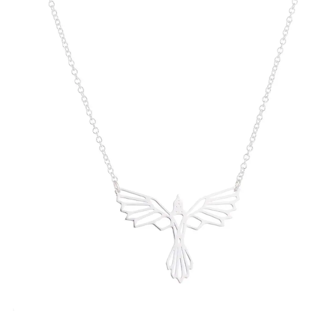 Origami Geometric Phoenix Pendant Necklace, Casual Jewelry for Male and Female Wearers, Hypoallergenic with No Skin Irritation, Unisex, Animal