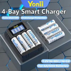 Household battery charger with 4 slots, featuring an LCD display for real-time battery level indication, compatible with 1.2V Ni-MH AA/AAA batteries, making it the ideal choice for home battery charging, Smart Charger
