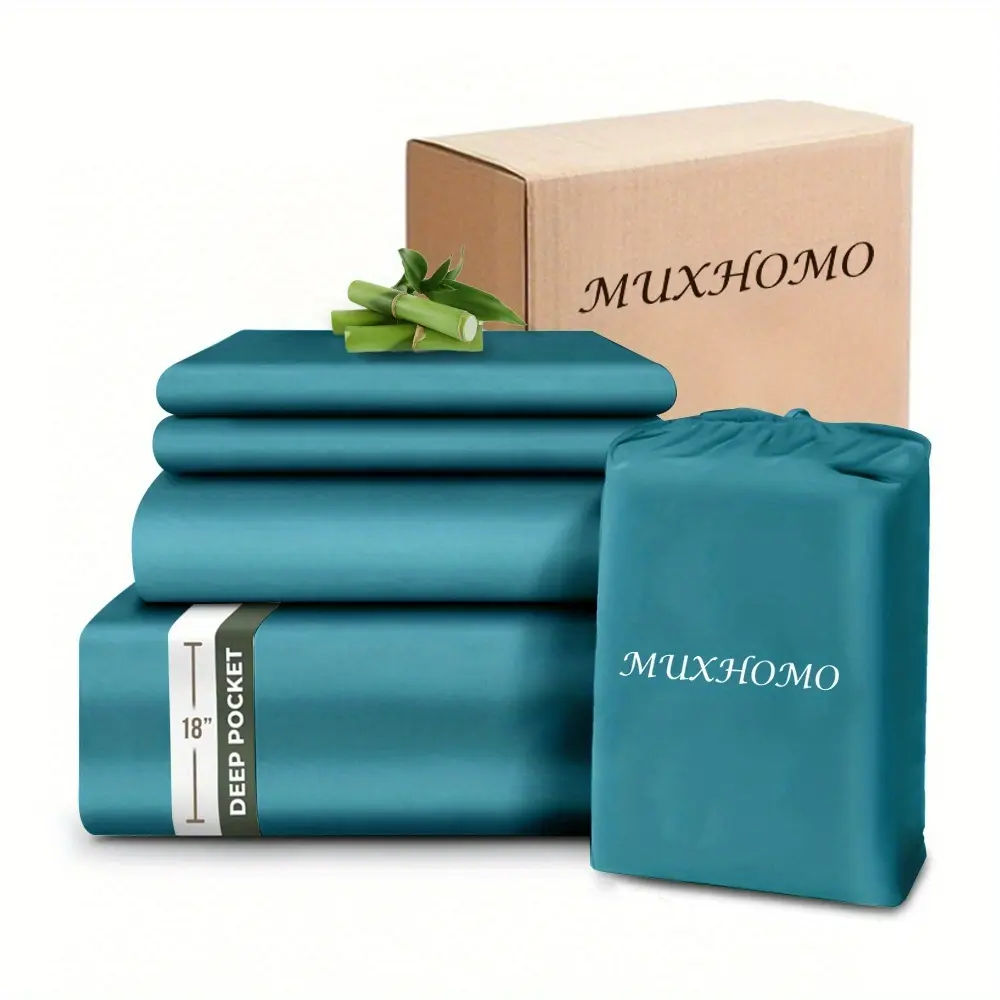 MUXHOMO Bamboo Cooling Sheet Sets, Ultra-Soft Breathable, Skin-Friendly, Queen Size, Ideal for Hot Sleepers, Machine Washable, 2200TC, for 5-Star Hotel Bedroom Guestrooms