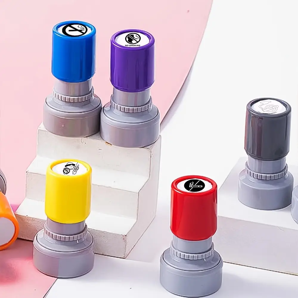 No Smoking Stamp Set, Automatic Ink Refill, Warning Symbol, Ideal for Cards and Notebooks, Durable Design, Office Essential, Perfect for Office Use