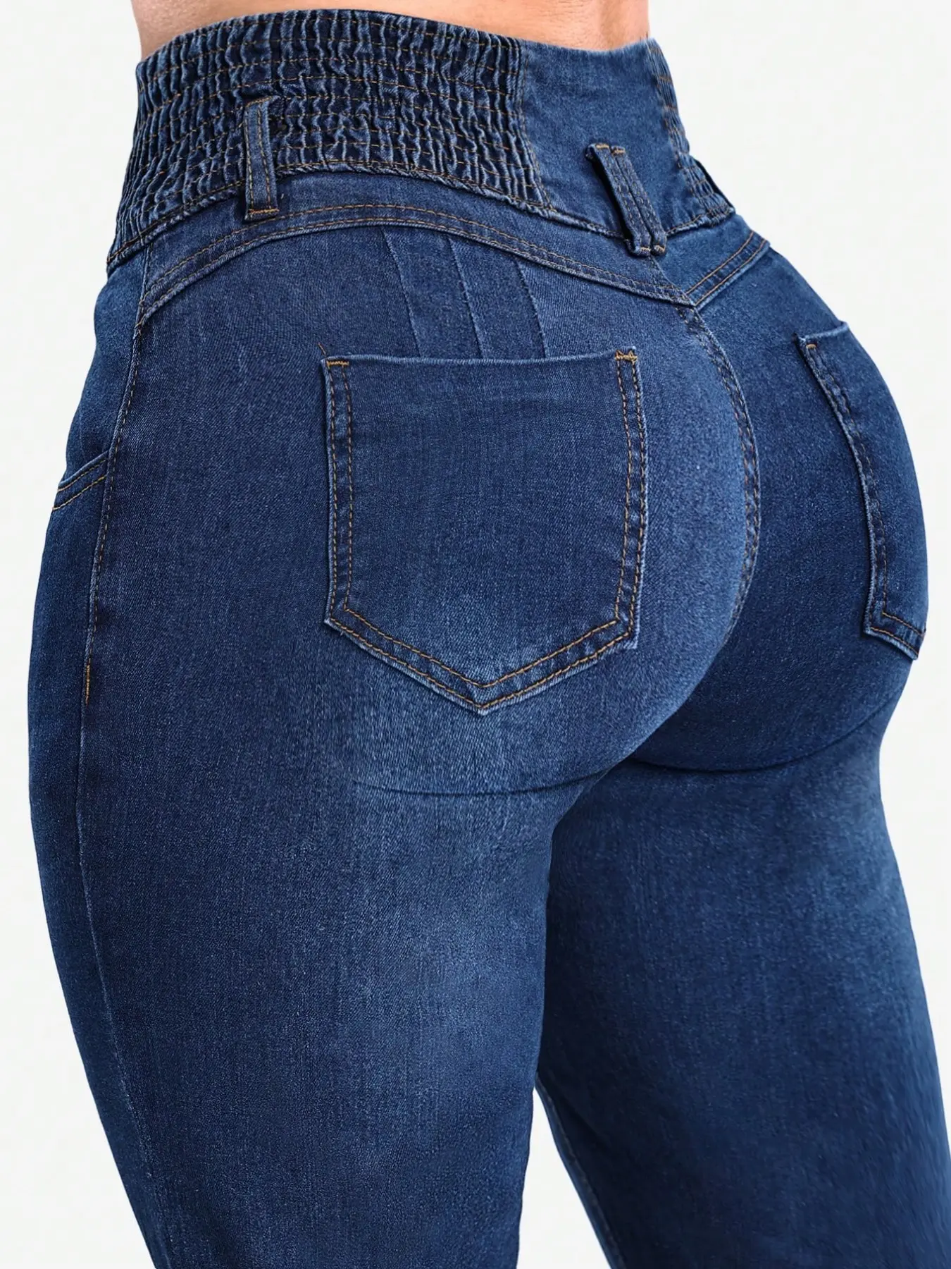 Dark Blue Ruched Waist Skinny Casual Jeans Fall Halloween Back To School Birthday Mexican