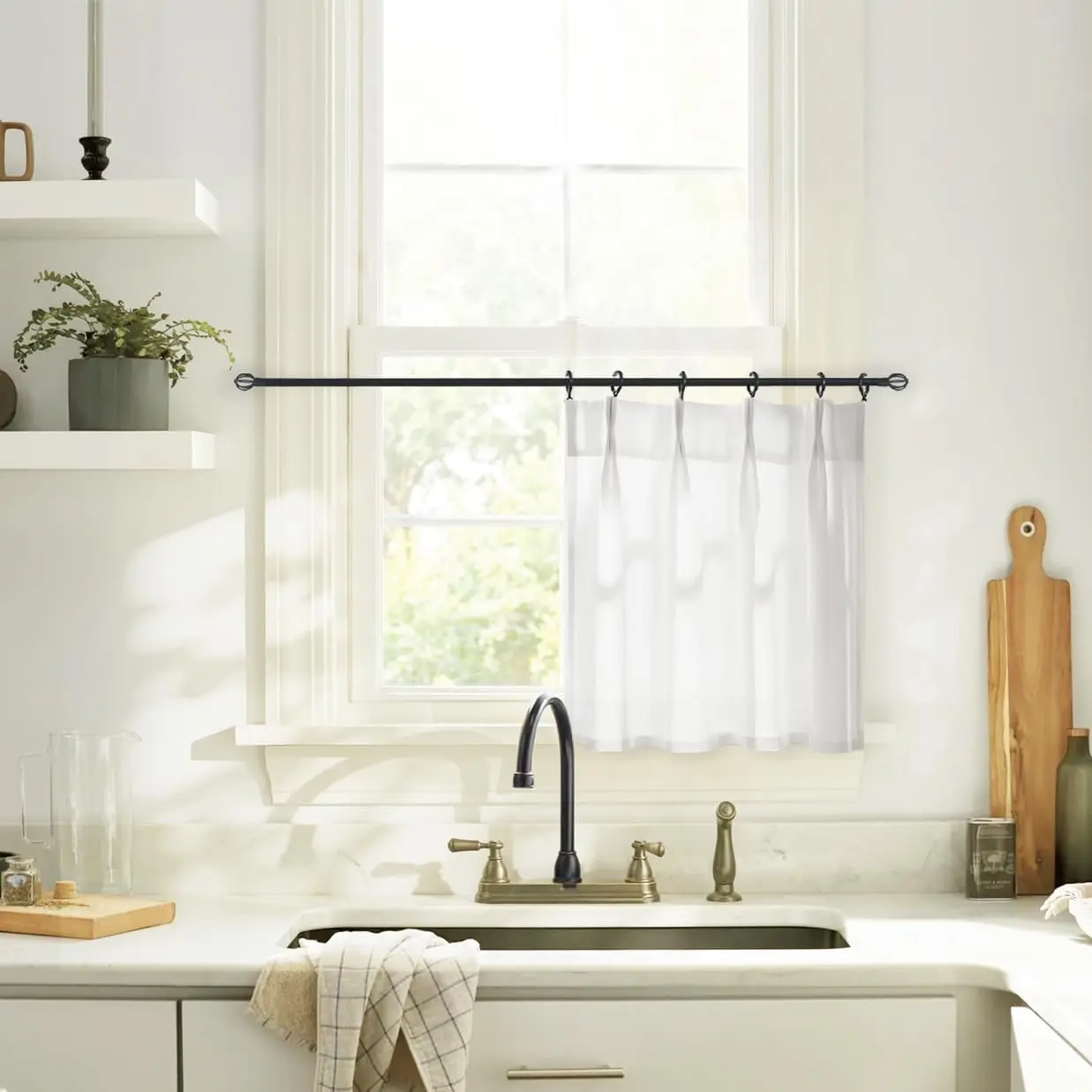 White Sheer Cafe Curtains for Kitchen, 18 Inch Length Pinch Pleated Short Drapes for Small Window