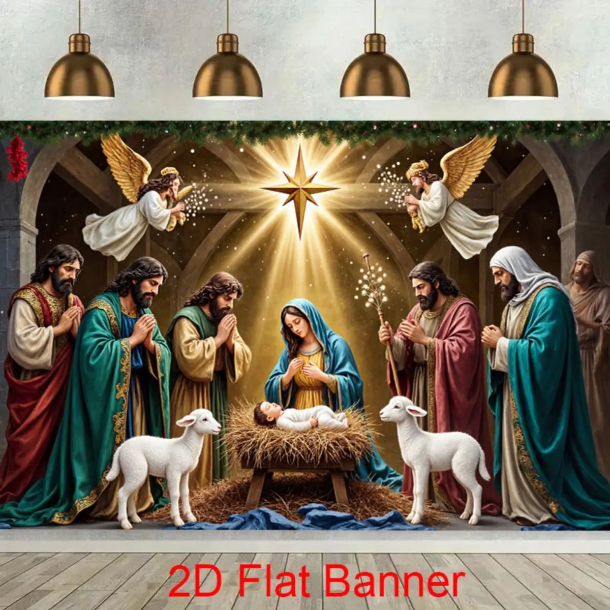 Holy Nativity Scene Christmas Backdrop, Mary & Three Kings Religious Banner, Indoor Christian Wall Decor, Holiday Party Photography Background