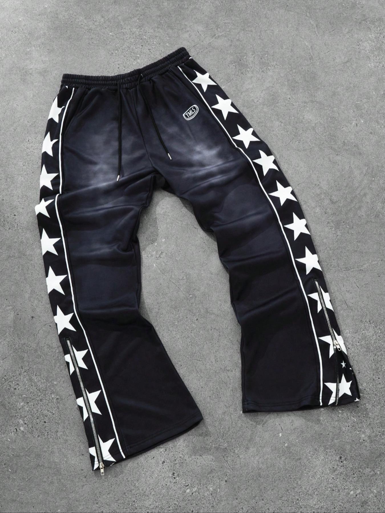 Men's Star & Letter Print Drawstring Waist Sweatpants, Casual Comfy Loose Jogger Pants for Daily Wear, Fashion Men's Bottoms for All Seasons, Casual Sports Trousers