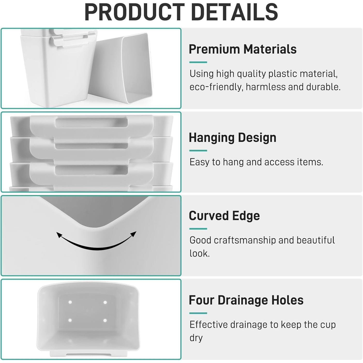 5 Pack  Cup Holders, Multipurpose Rolling Cart Accessories Utility Cart Accessories For Art Craft Supplies, Space Saving  Storage Basket Pencil Holder Makeup Organizers (White)