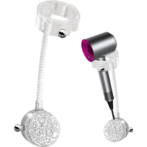No Drill Suction Cup Hair Dryer Holder, 360° Rotatable Height Adjustable Wall Mount Hair Dryer Stand, Reusable Bathroom Blow Dryer Storage Rack for Smooth Tile & Glass Surfaces