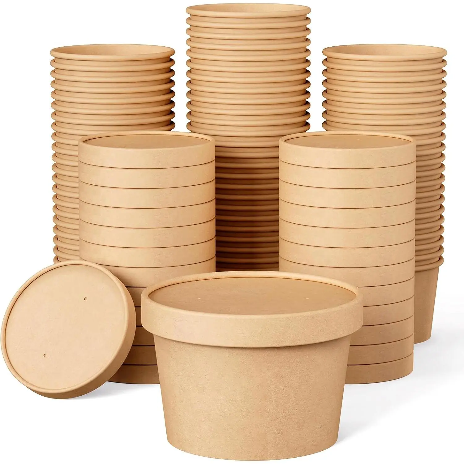50pack 8oz Paper Soup Containers with , Disposable Paper  Cups, Ice Cream Cups,  Storage with , Microwavable and Freezer Safe, Suitable for Christmas Thanksgiving (Brown)