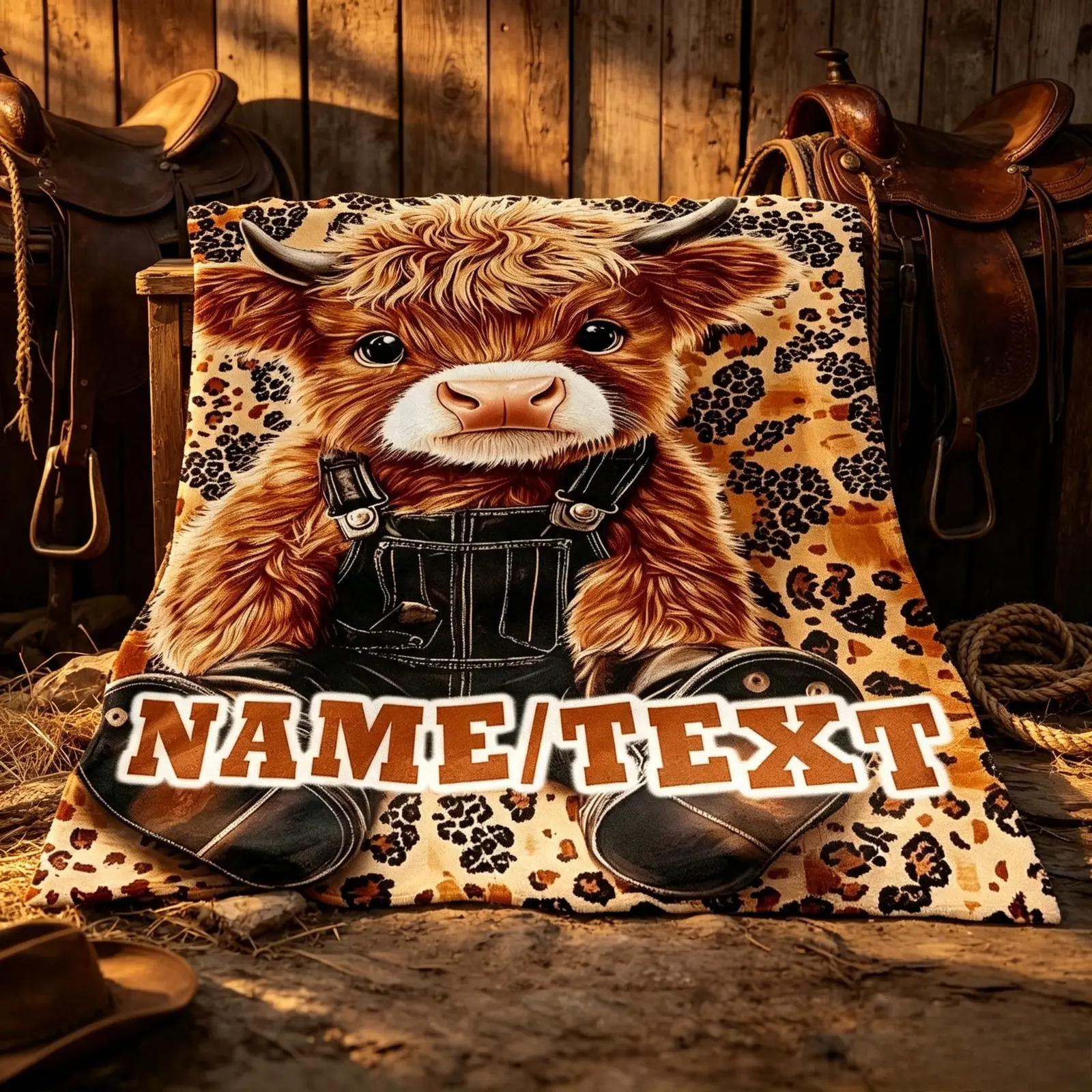Custom Highland Cow Blanket Personalized Name Flannel Throw Blanket Cute Farm Animal Print Soft Cozy Warm Fleece Blanket Lightweight Home Decor for Sofa Bed Office Travel Birthday Christmas Gift for Her Women Animal Lovers