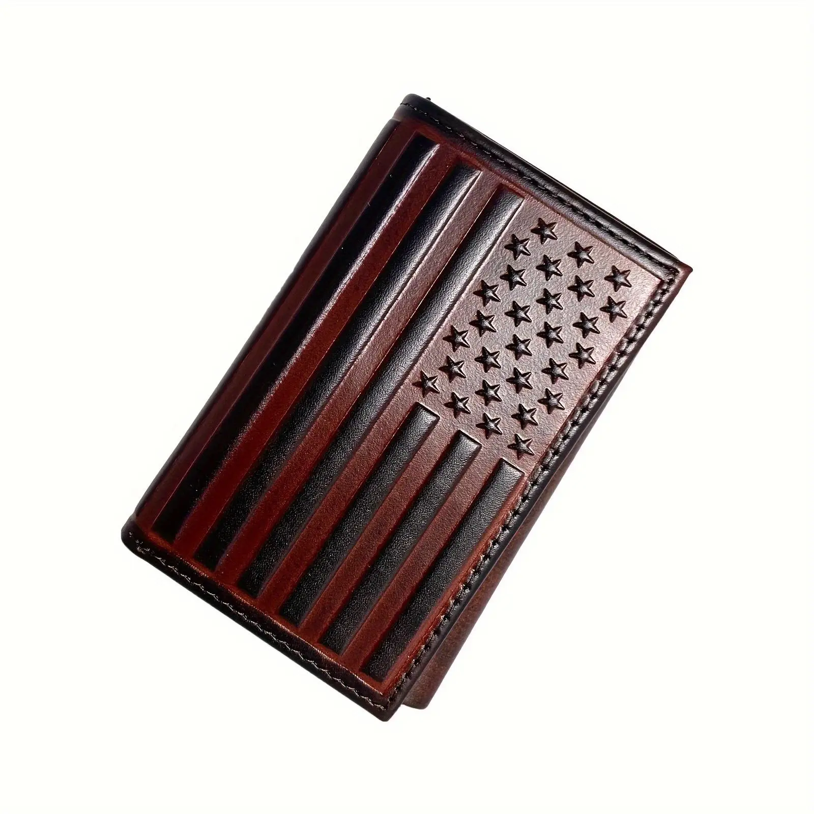 Trifold Leather Wallet for Men RFID Blocking Trifold Wallet Leather with 12 Card Slots, Gift for Men, American Flag Wallet