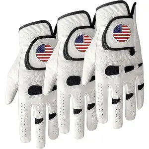 Ambidextrous Golf Gloves for Golfers, 3-Pack with Ball Marker, Soft Leather Weathersof Grip, Breathable Weatherproof, Sizes ML-XL, XXL, 3XL